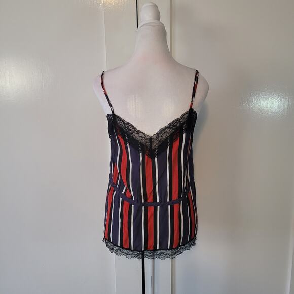 Zara Size XS TRF Cami Blue Red Striped Camisole Lightweight Satin Lace Trim - Picture 3 of 6